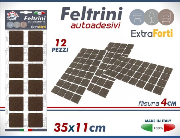 FELTRINI QUADRI 4X4CM. MARRONE CONF. DA 12 PZ.