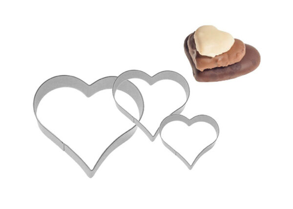 TAGLIABISCOTTI SET 3 PZ "CUORE" INOX 4,5,6CM