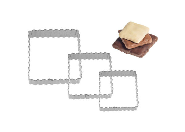 TAGLIABISCOTTI 3 PZ "QUADRI FESTONATI" INOX 4,5,6CM