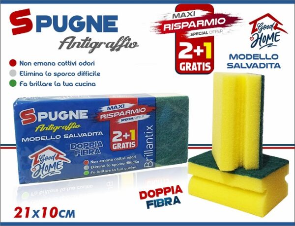 SPUGNA ANTIGRAFFIO DOPPIA FIBRA MOD.SALVADITA CONF. 2+1