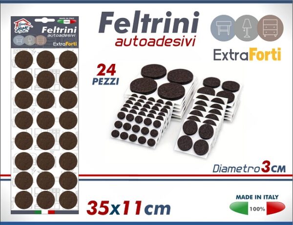 FELTRINI TONDI DIAM.2,8CM. MARRONE CONF. DA 24 PZ.