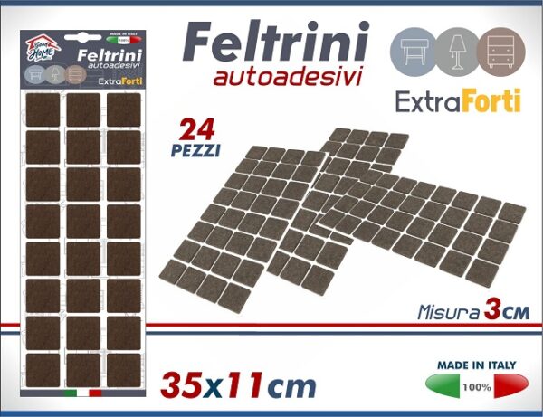 FELTRINI QUADRI 2,8X2,8CM. MARRONE CONF. DA  24 PZ.