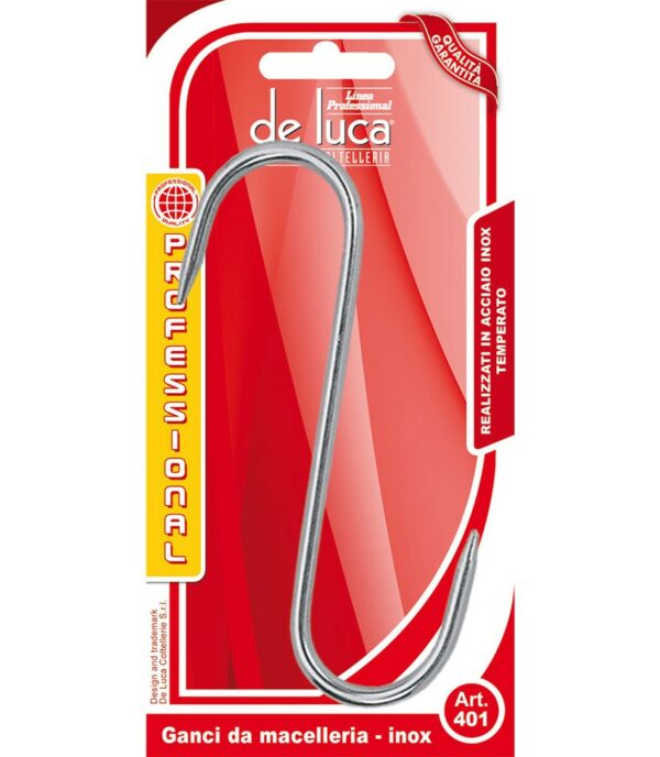 GANCIO DA MACELLERIA ACCIAIO INOX mm.100X4   BLISTER DA 6 PZ