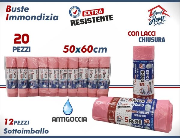 BUSTE PATTUMIERA 50X60 ROSA X12