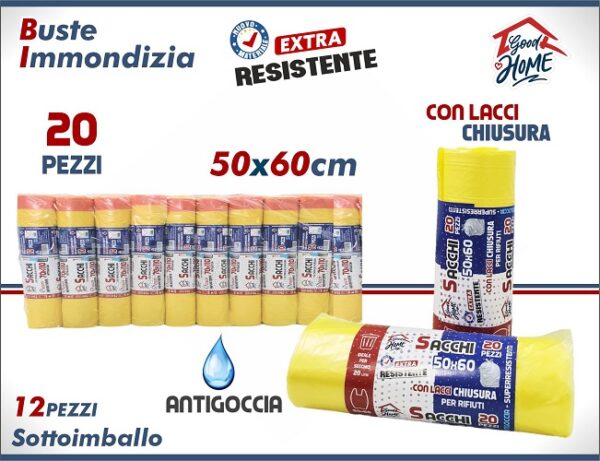 BUSTE PATTUMIERA 50X60 GIALLO X12