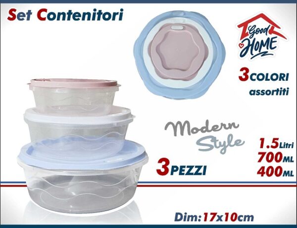 CONTENITORI ROTONDI SET 3 PZ. BLU-ROSA