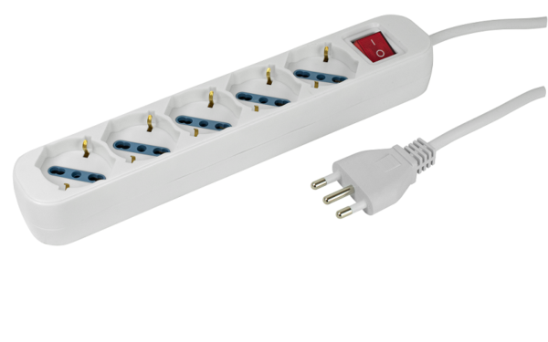 Multipresa con interruttore 5 prese trivalenti schuko/10/16A