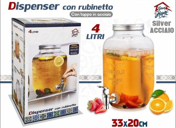 CONTENITORE VETRO C/COPERCHIO E RUBINETTO 4LT.