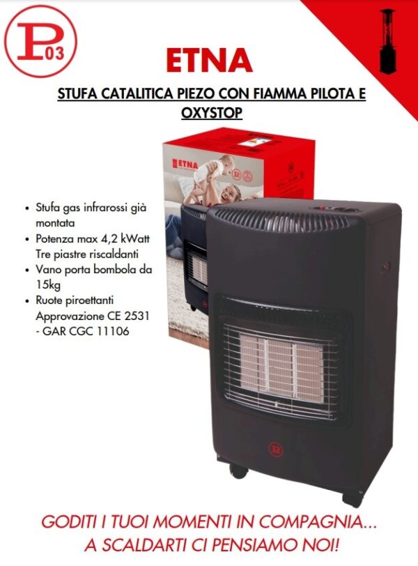 STUFA ETNA CATALITICA ACCEN. PIEZO CON OXYSTOP MONTATA