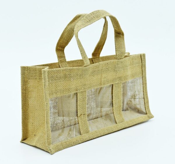 BORSA JUTA PORTAVASI 3POSTI CM30X10H15 MANICI IN JUTA X12